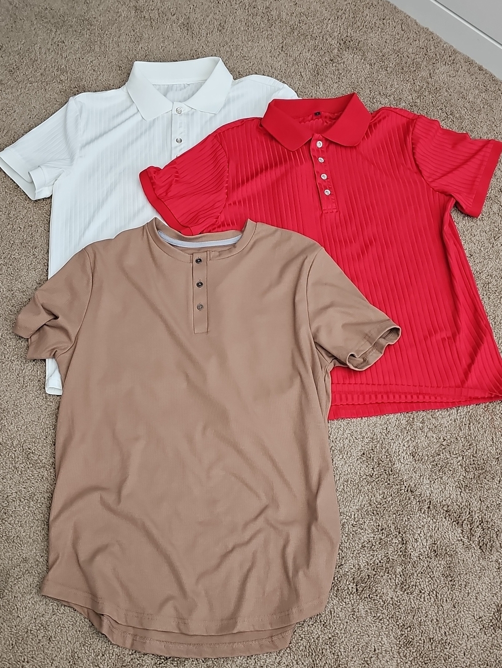 3-Piece Casual Polo & Henley Bundle - White, Red, Brown